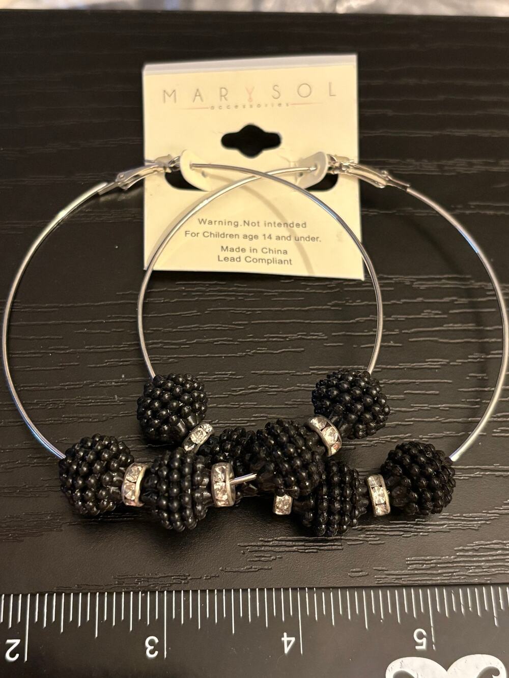 Vintage Marysol Hoop Earrings, Black Beaded Statement Hoops